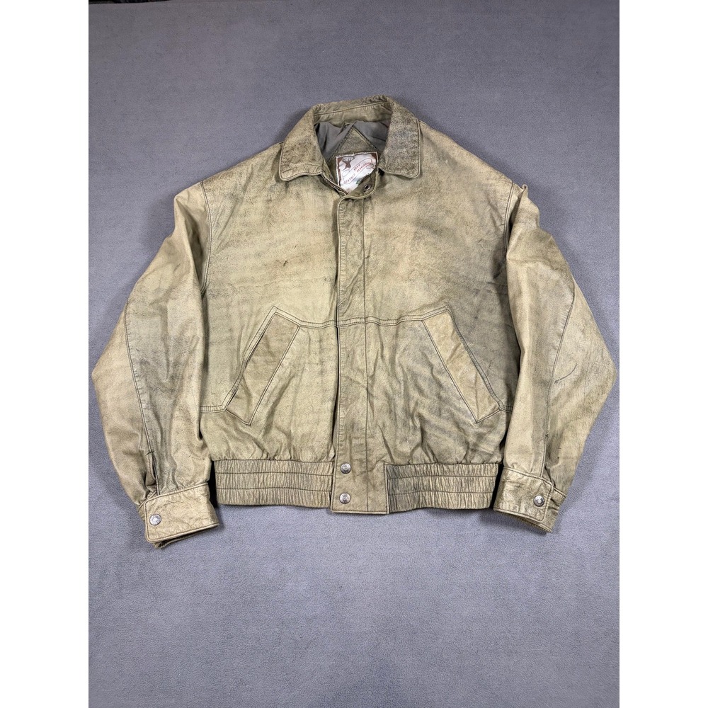 Luis Alvear Leather Jacket Mens Medium Olive Green Distressed Bomber